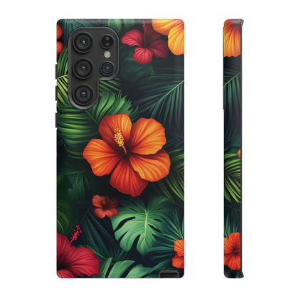 Tropical Flowers and Palm Leaves