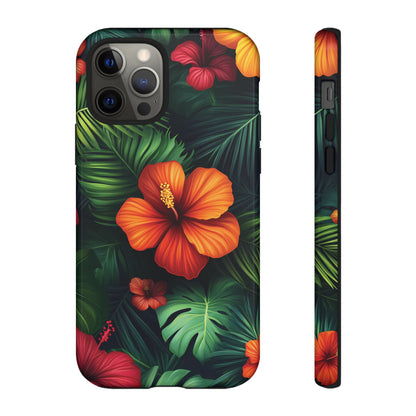 Tropical Flowers and Palm Leaves