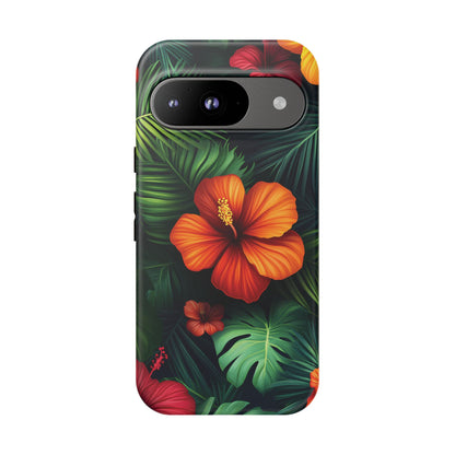 Tropical Flowers and Palm Leaves