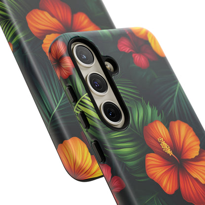 Tropical Flowers and Palm Leaves