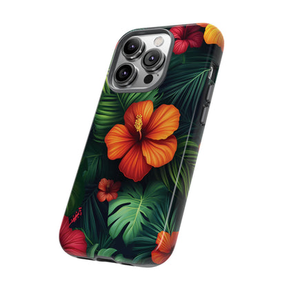 Tropical Flowers and Palm Leaves