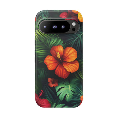 Tropical Flowers and Palm Leaves