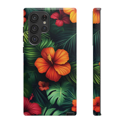 Tropical Flowers and Palm Leaves