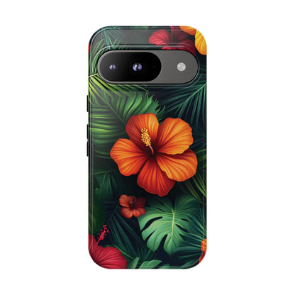 Tropical Flowers and Palm Leaves