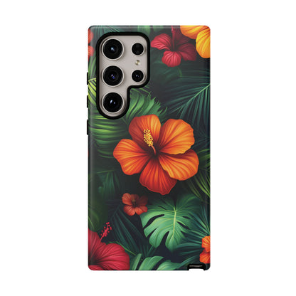 Tropical Flowers and Palm Leaves