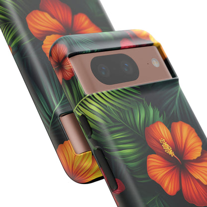 Tropical Flowers and Palm Leaves