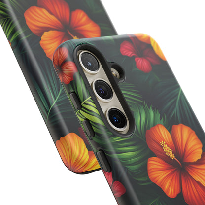 Tropical Flowers and Palm Leaves