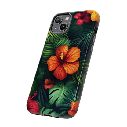 Tropical Flowers and Palm Leaves