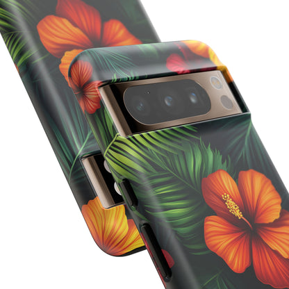 Tropical Flowers and Palm Leaves