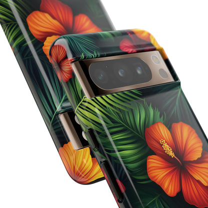 Tropical Flowers and Palm Leaves