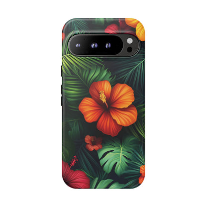 Tropical Flowers and Palm Leaves